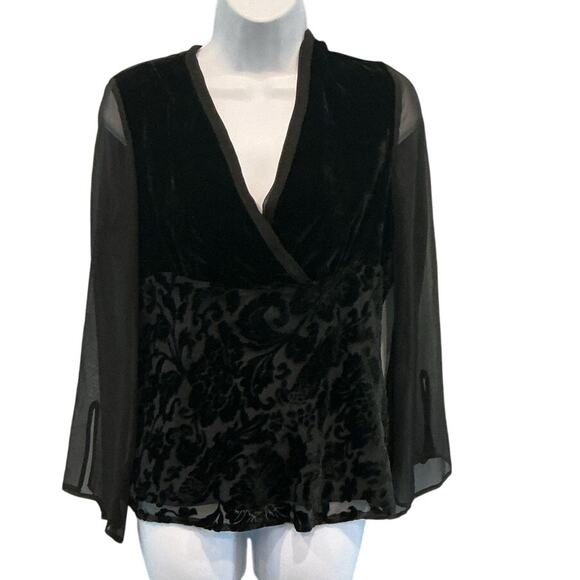 Silkland Womens Babydoll Top Size 6 Black Velvet Burnout Witchy Grunge Goth NEW - Picture 1 of 9